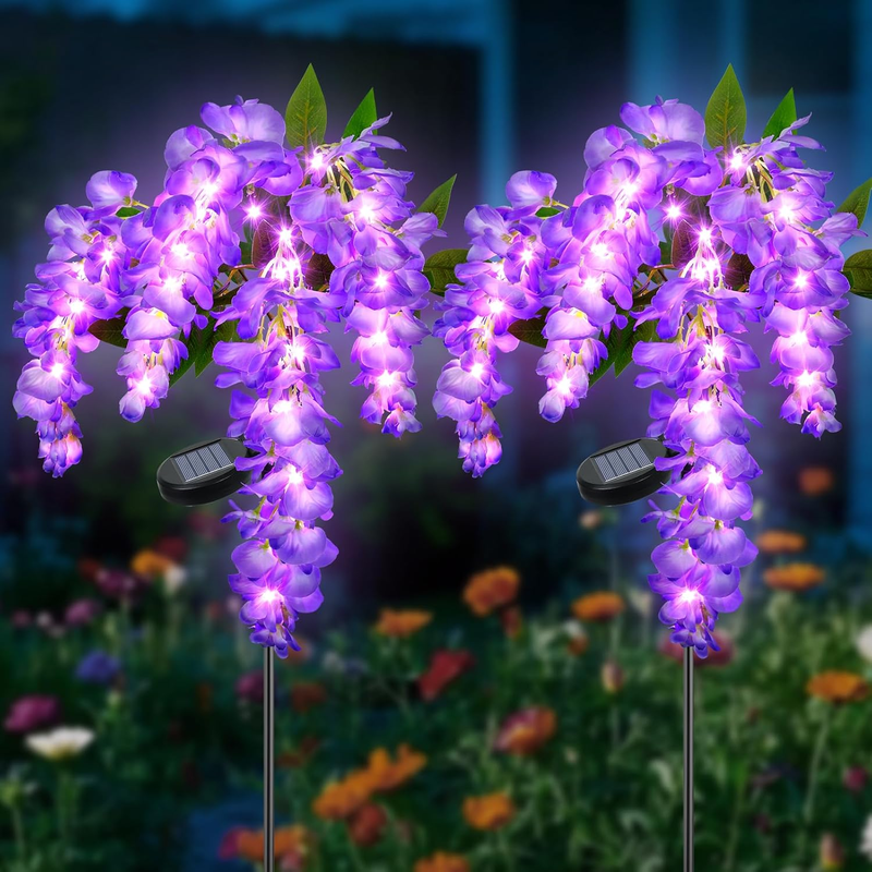 Solarlampen Für Außen Garten, 2 Stück Glyzinien Mit Lila LED, 2 Modi Solarleucht