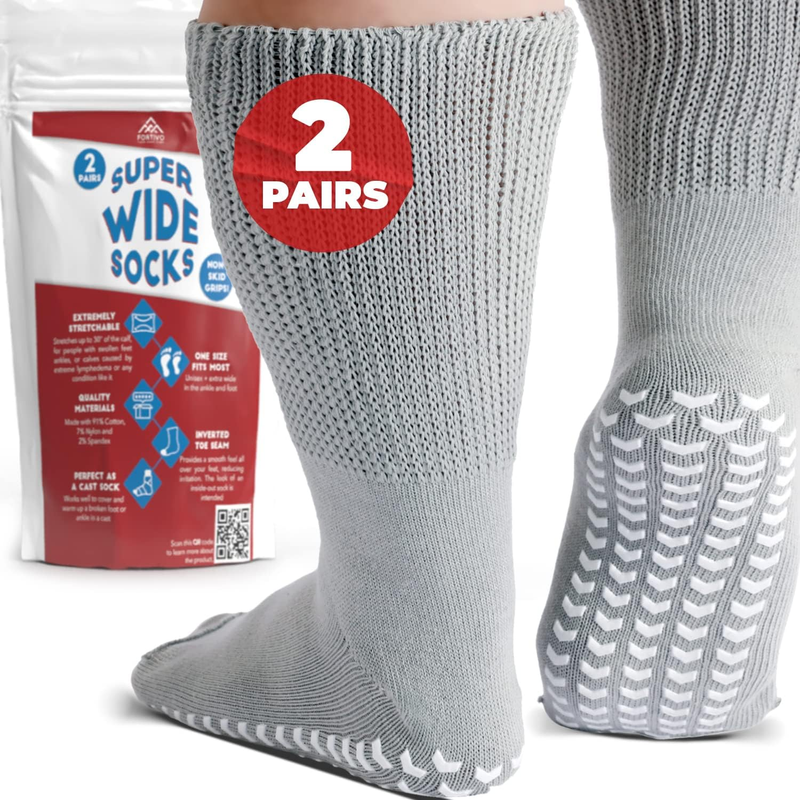 2 Pairs Extra Wide Socks for Swollen Feet, Diabetic Socks for Men,  Slip Socks