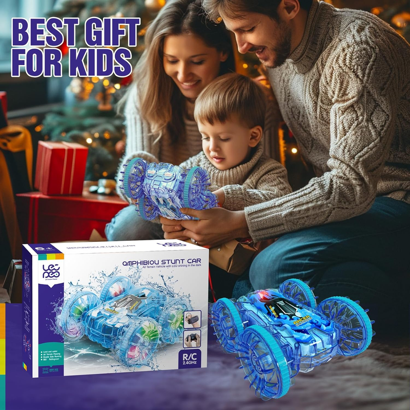 Amphibious Remote Control Car Boat, 4WD Gesture RC Car with Lights 2.4Ghz Waterp