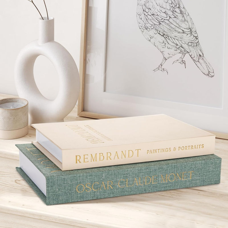 Decorative Books Set of 2, Beautiful Linen Boxes Decor Coffee Table Bookshelf or
