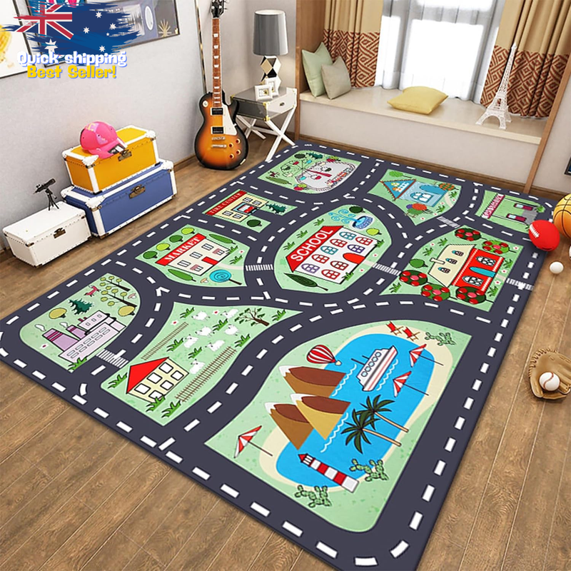 Extra Large Kids Play Mat 200x300cm, Non-Slip Road Map Rug, Activity Mat
