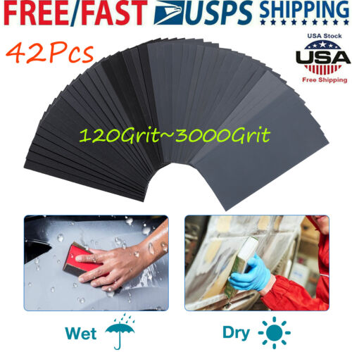 42Pcs Wet/Dry Sanding Sheets 120 to 3000 Grit Sandpaper 9