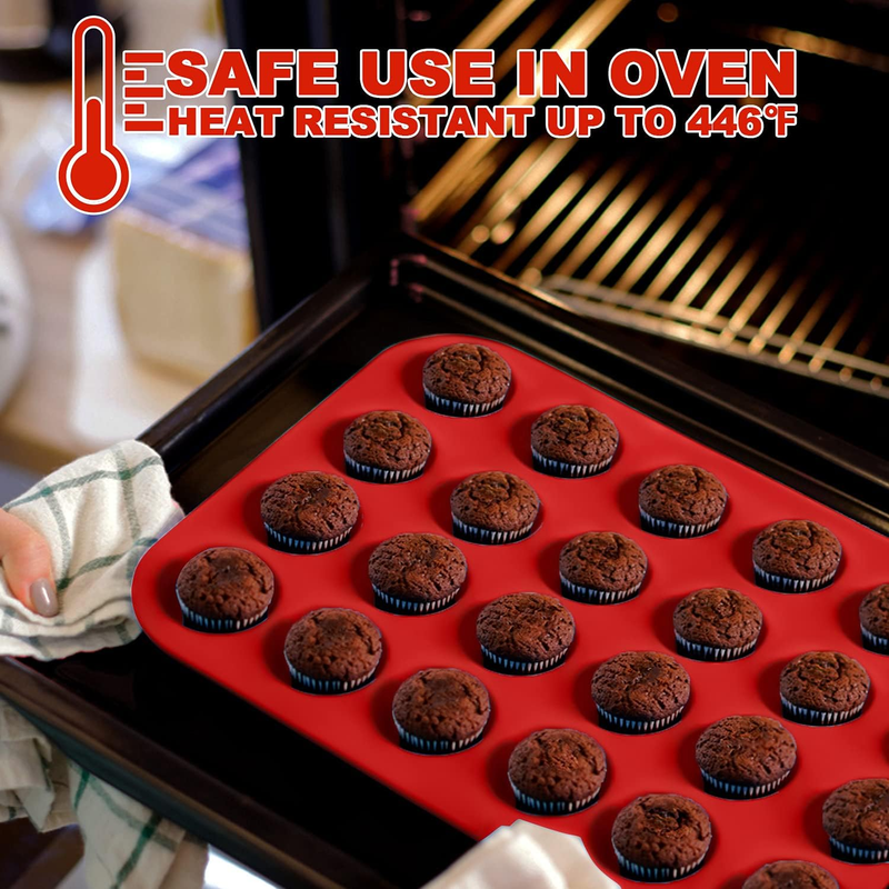 Silicone Muffin Pan Set- Mini 24 Cups Cupcake Tray, Non-Stick Silicone Baking Mo