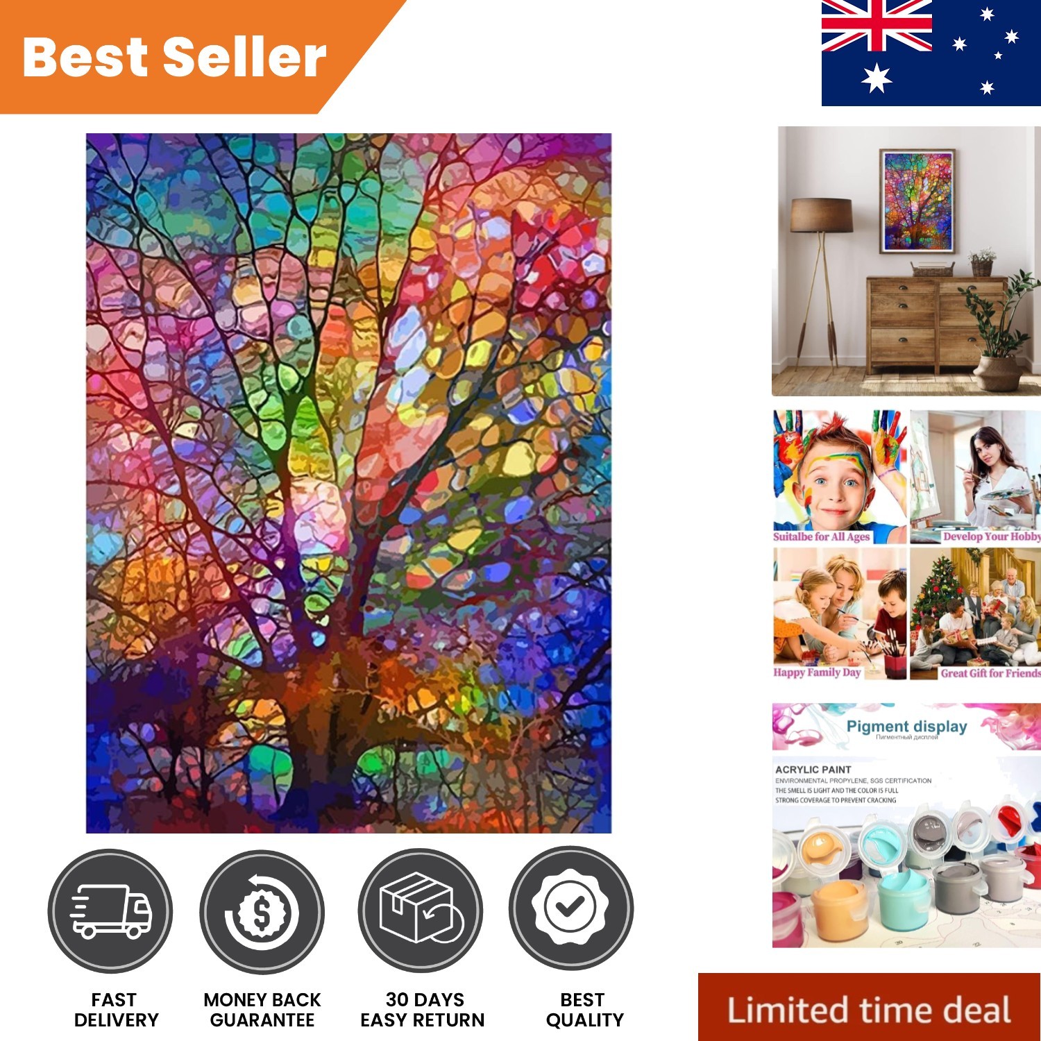 DIY Acrylic Paint by Numbers Kit for Adults & Kids - Colorful Tree Art 16"x20"