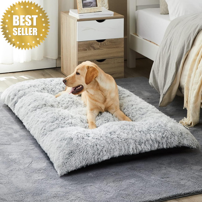 Dog Beds for Large Dogs, Plush Dog Crate Bed Fluffy Cozy Kennel Pad for Sleeping