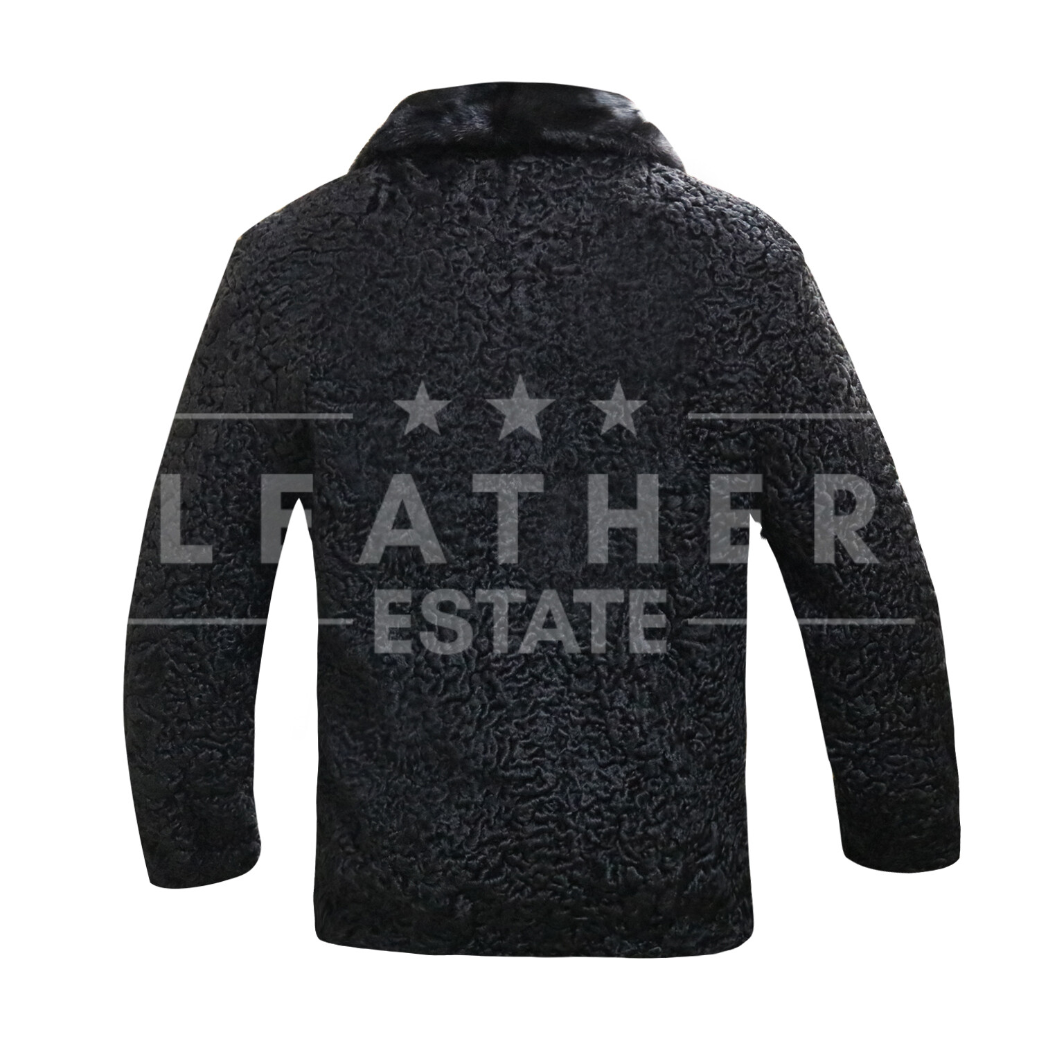 Pre-owned Leather Estate Men's Black Persian Lamb Fur Black Mink Fur Collar Zipper Coat