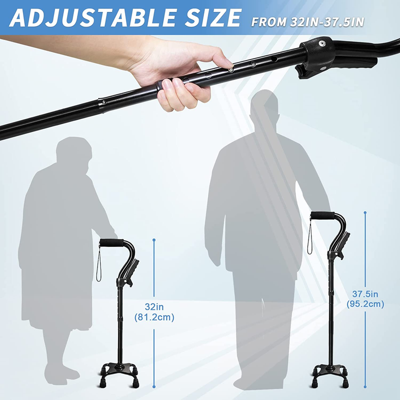 Adjustable Walking Cane for Men & Women with 4-Pronged Base for Extra ...