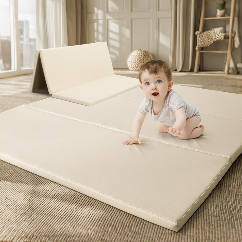 Foam Play Mat, PU Leather Waterproof Trifold Floor Mat, Foldable Thick Soft Matt