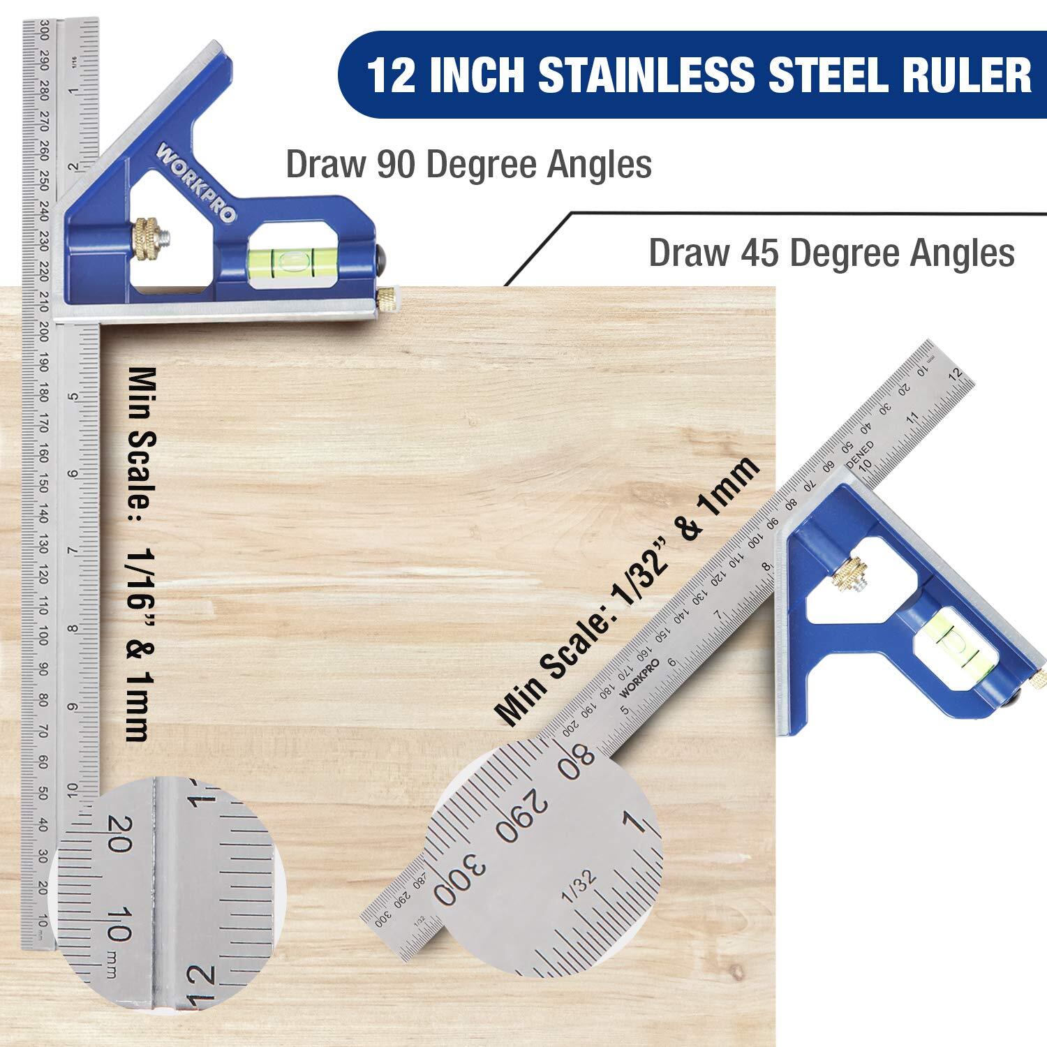 WORKPRO 8-inch Try Square Tool/2PIECE Rafter Square &Combination Square ...