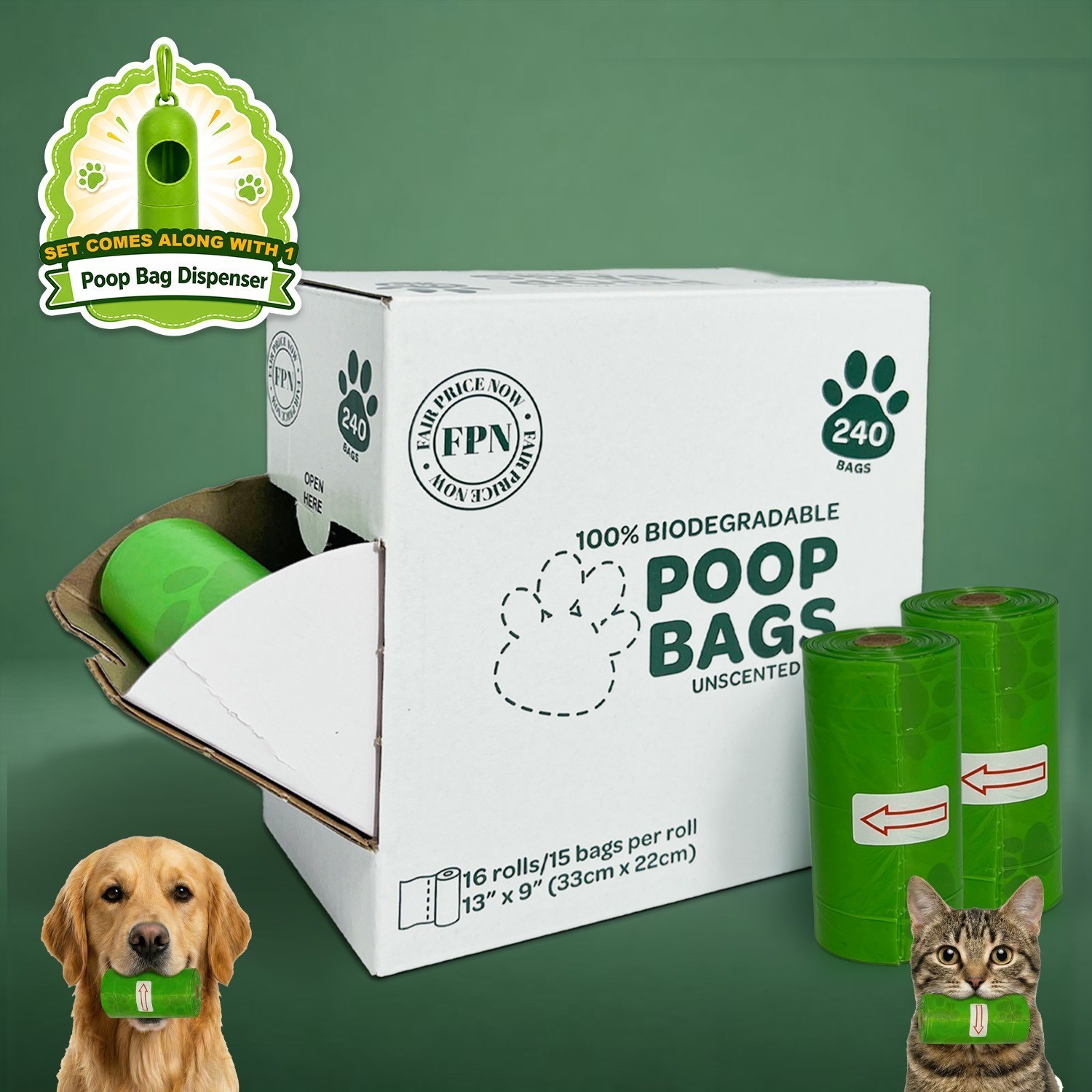 Dog Poop Bags Unscented Dog Waste Bags Biodegradable 16 Refill Bag Rolls 240 CT