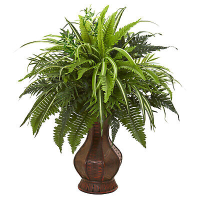 Nearly Natural 26'' Mixed Greens and Fern Artificial Plant in Decorative Planter