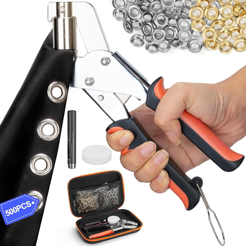 Grommet Tool Kit, Handheld 3/8 inch Eyelet Kit Manual Grommet Press Machine with