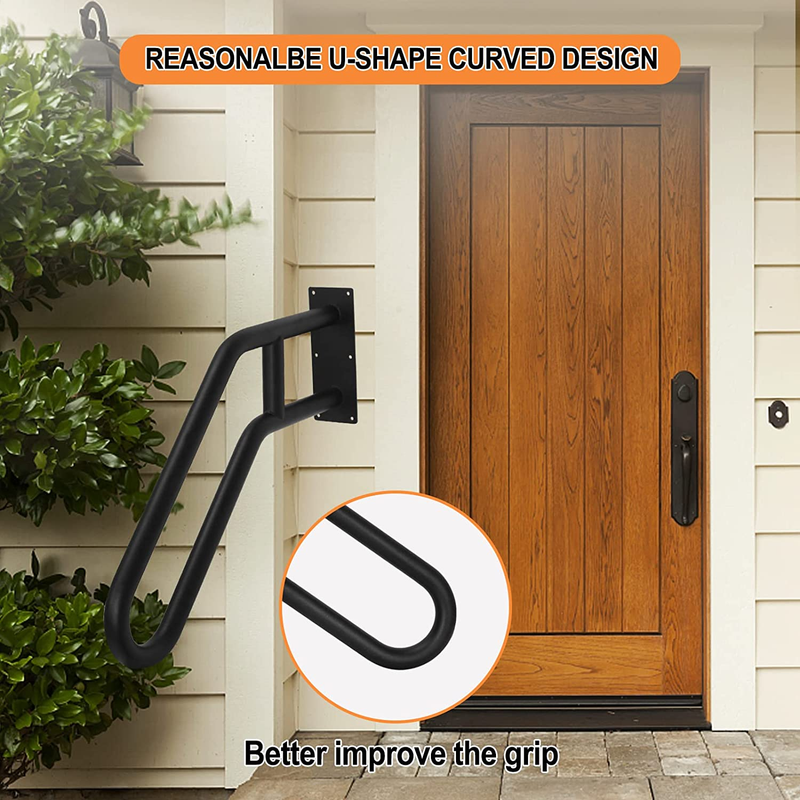 1Pcs U-Shaped Wall Mount Handrail Iron Outdoor Grab Bar Black Hand ...