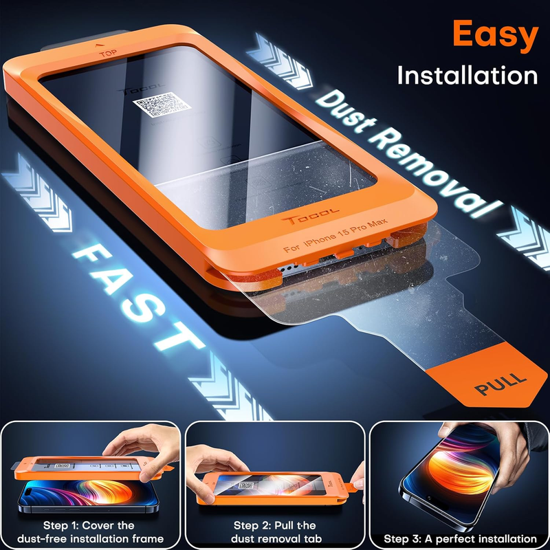 2 Pack for iPhone 15 Pro Max Screen Protector [Instant Installation][Auto-Dust R