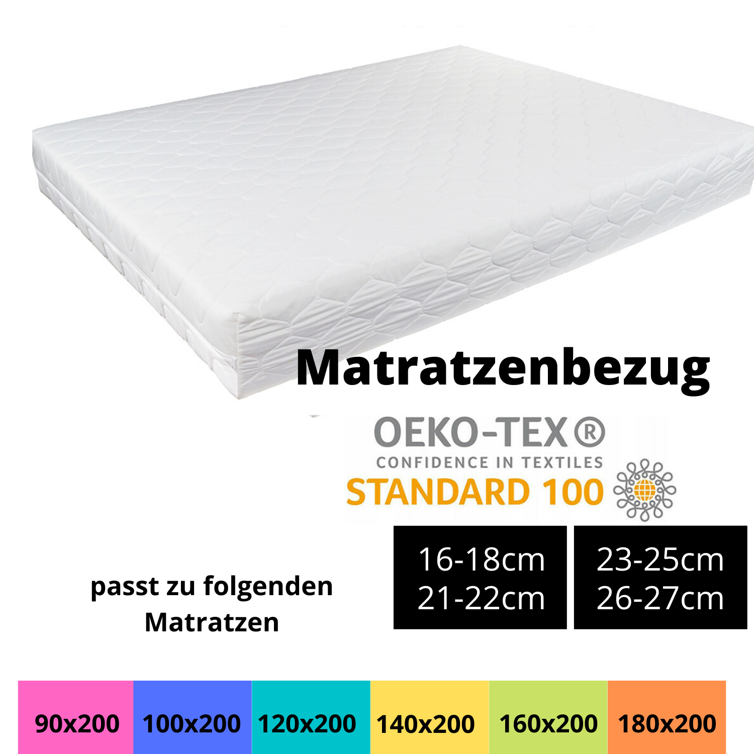 Matratzenbezug 90x200 100x200 140x200 160x200 180x200cm Matratzenschoner