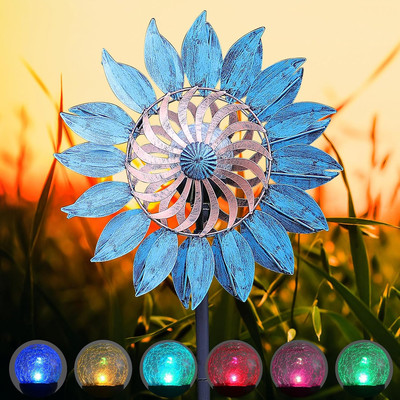 Wind Spinner Kinetic Multi-Color Led Lighting Whirligig Yard Patio Garden Decor