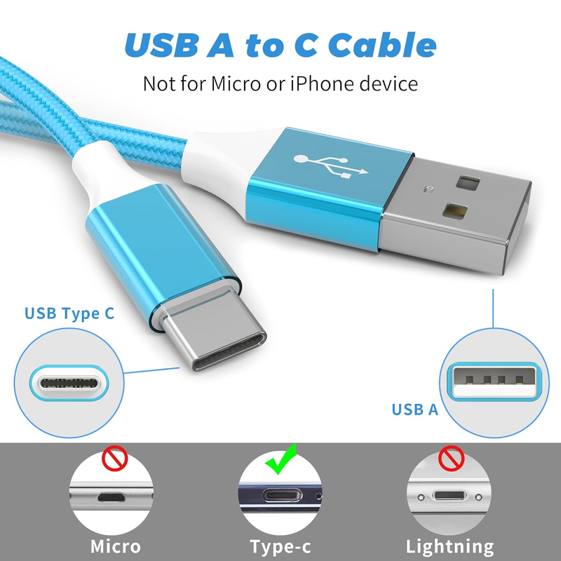 USB C Charger Cable, 5Pack（3/3/6/6/10ft） Type C Charger Cable, Nylon Braided USB