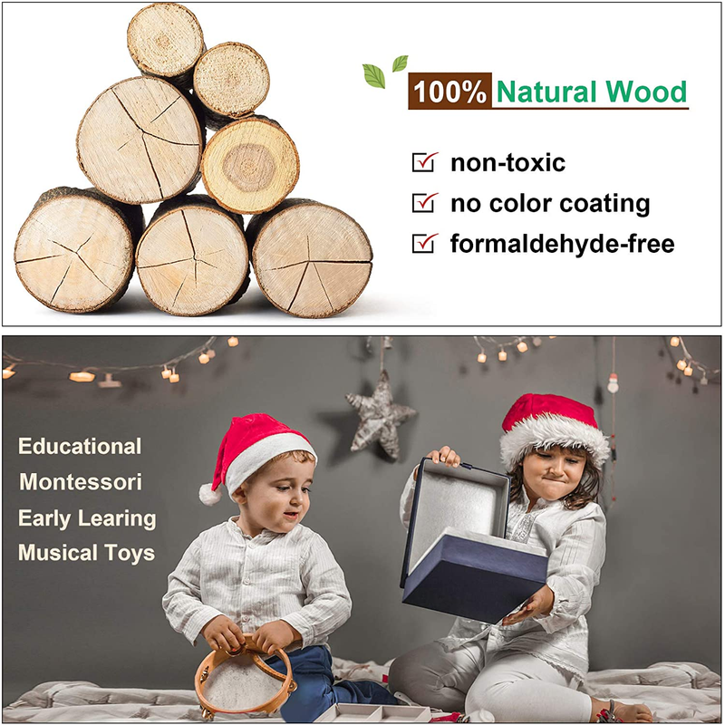 Toddler Musical Instruments Kit, Natural Wooden Toy Set for Kids with Storage Ba