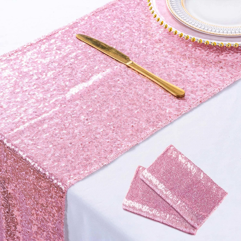 12X72-Inch Rectangle-Sequin Table Runner-Fushia Pink for Wed