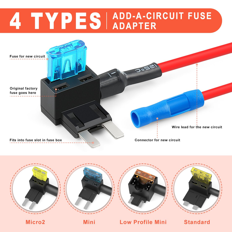 12 Pack 12v Add-a-Circuit Fuse Tap Kit – 4 Types (ATO, ATC, ATM, Apm) with Stand