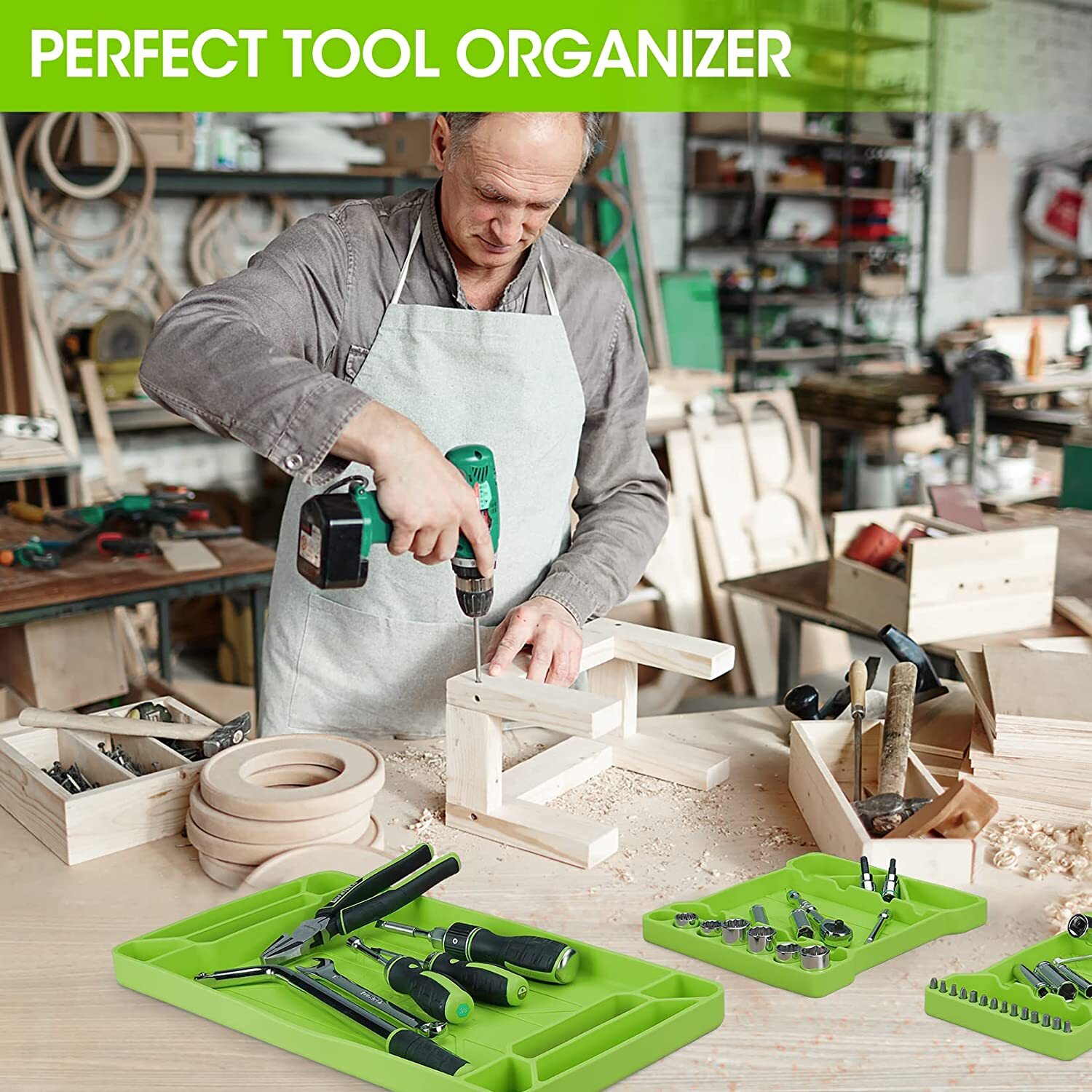 DuraTech 3PC Flexible Tool Tray Silicone Tool Holder for Household Storage Green