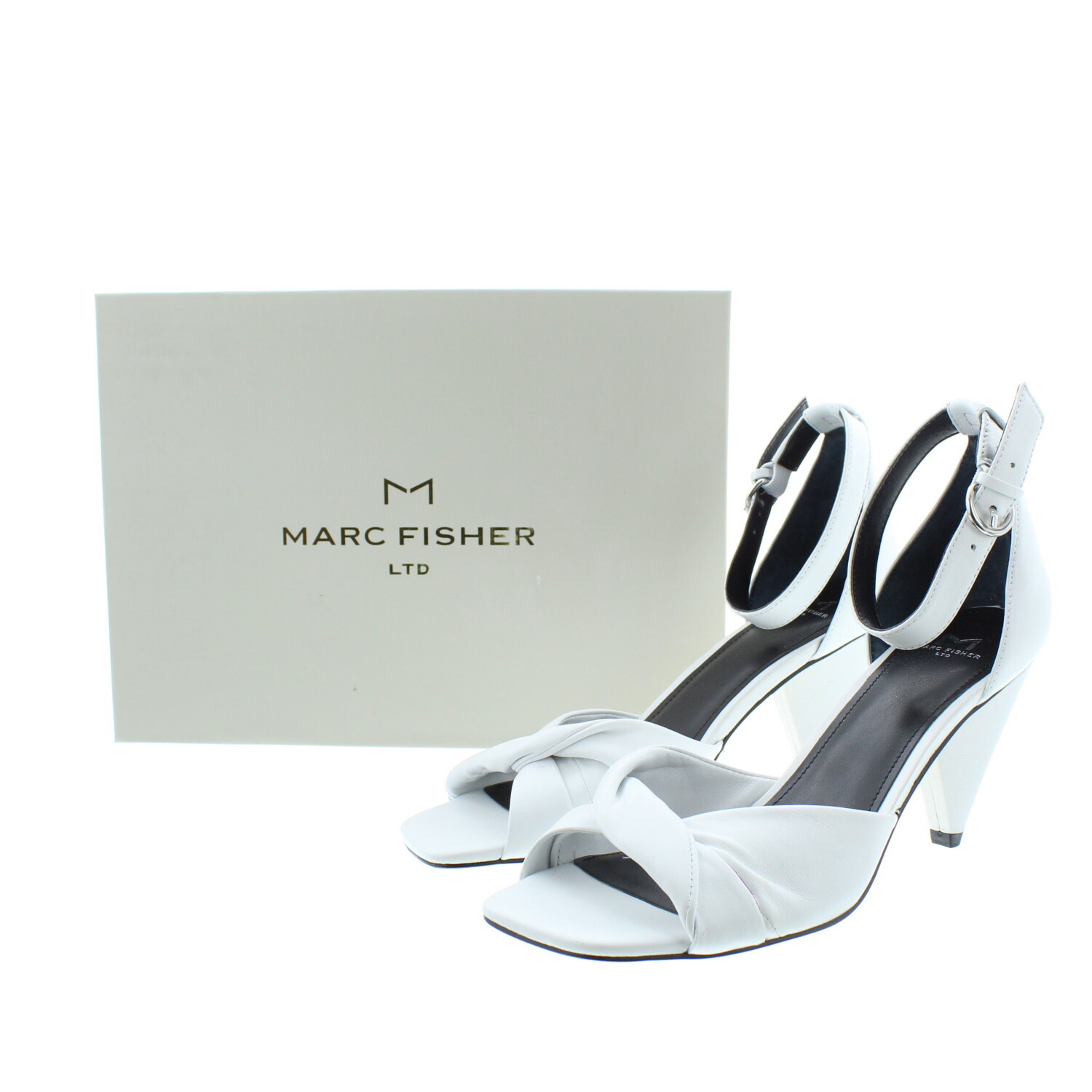 Mark Fisher Women's White Leather Cone Heel Twist Sandals