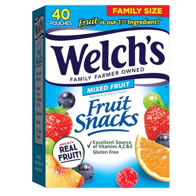 Welch's Fruit Snacks, Mixed Fruit, Single Serve Bags, 0.8 oz (Pack of 40)