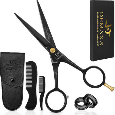 5'' Professional Beard Mustache Scissors with 1 Mustache Comb, 1 Beard Comb & Sof