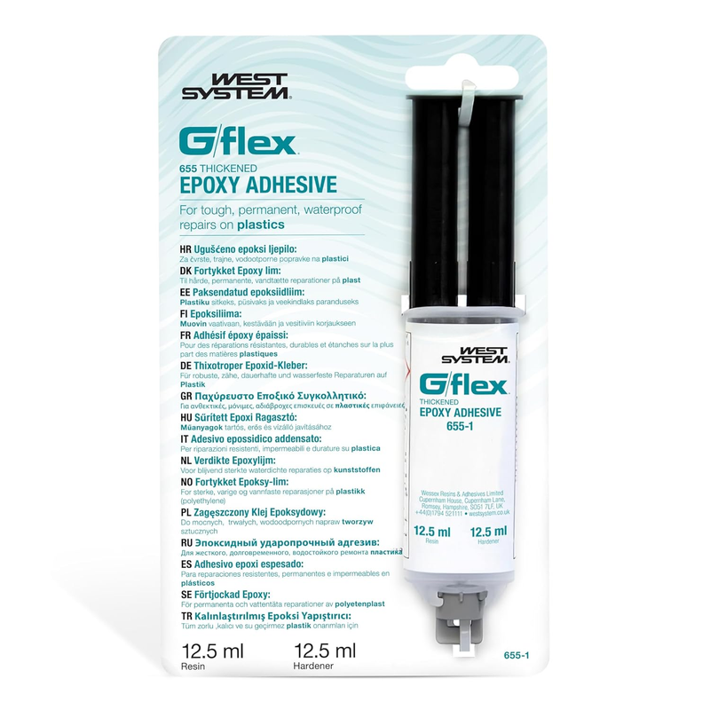 WEST SYSTEM G/Flex 655-1 Two Part Epoxy Glue Syringe - Heavy Duty High Strength Adhesive Pack, Glue for Plastic, Metal, Wood, Ceramic - for DIY Projects, Boat & Marine Repair