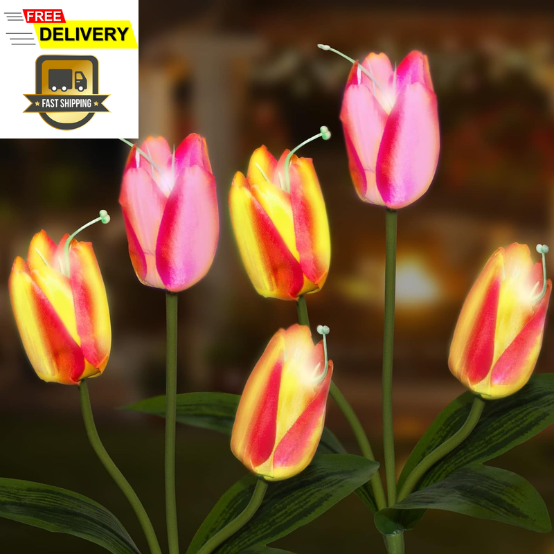 ,2 Pack Solar Tulips Lights Outdoor Garden Decor Warm