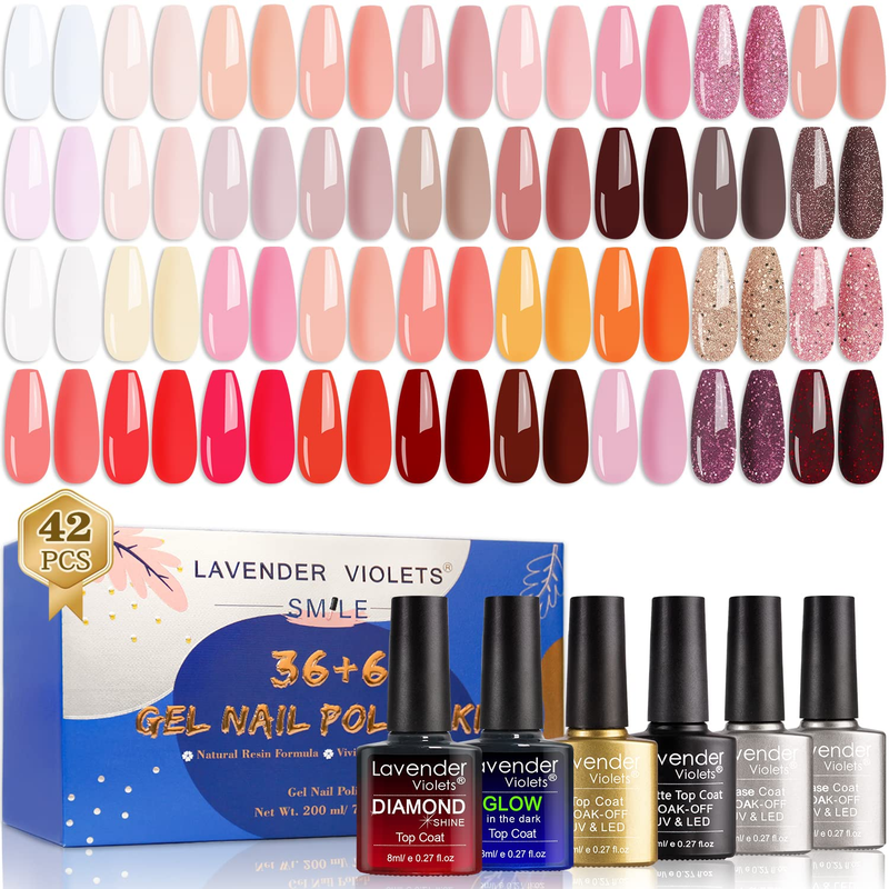 42 Pcs Gel Nail Polish Kit Set with 36 Colors Coat, 6 Bottles