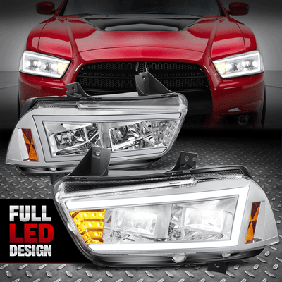 Для 11-14 Dodge Charger Full LED DRL + Фары с сигналом поворота, Хромированные/янтарные