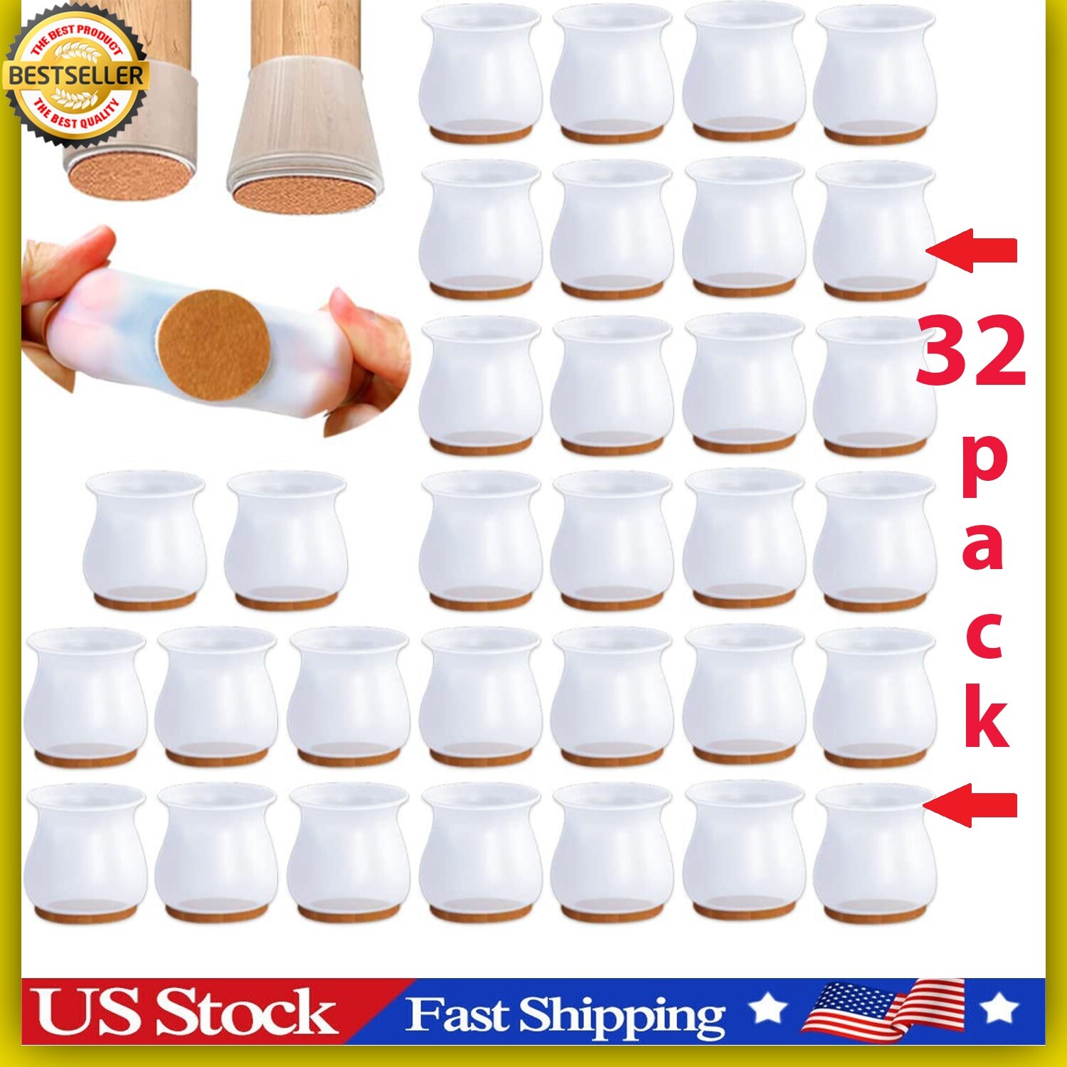 Leg Protector Hardwood 32 Pack Upgraded Ruby Slider Chair