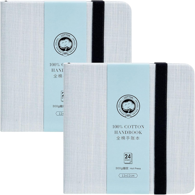 Square Watercolor Journal,2 Pack Total 48 Sheets,100% Cotton,300Gsm/140Lb,Acid-F
