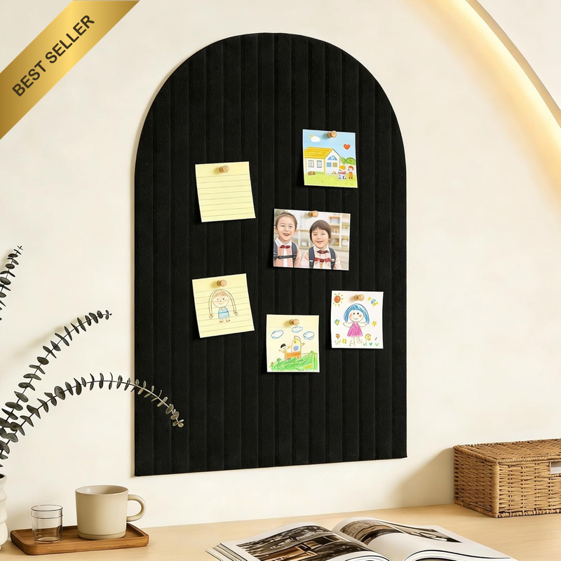 Arched Felt Bulletin Board(Black), 35"X24" Large Wall Decor, 6 Pcs Self-Adhesive