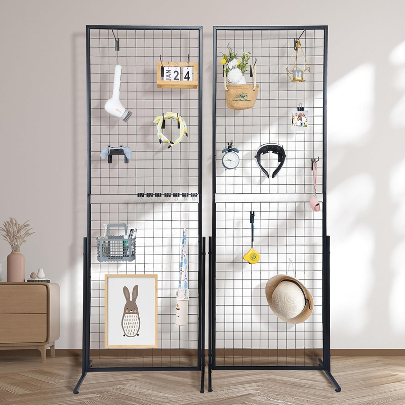2' x 5.6' Grid Wall Panels Tower, 2 Packs Wire Gridwall Display Racks with T-Bas
