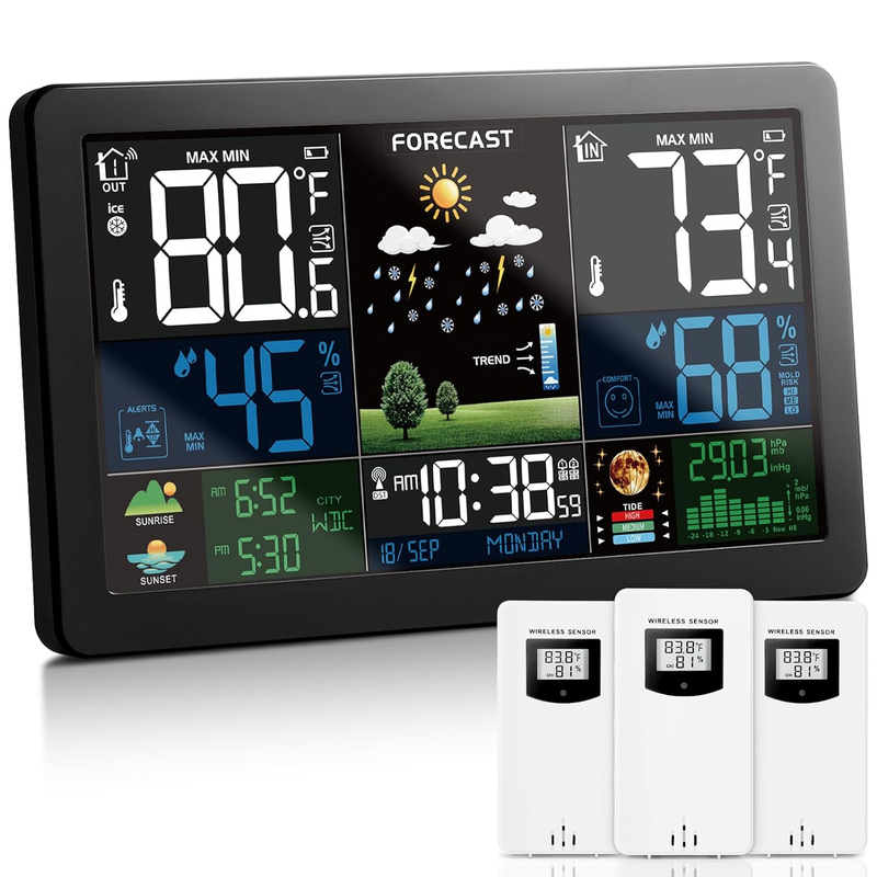 Wireless Indoor Outdoor Weather Station Pro With 3 Sensors