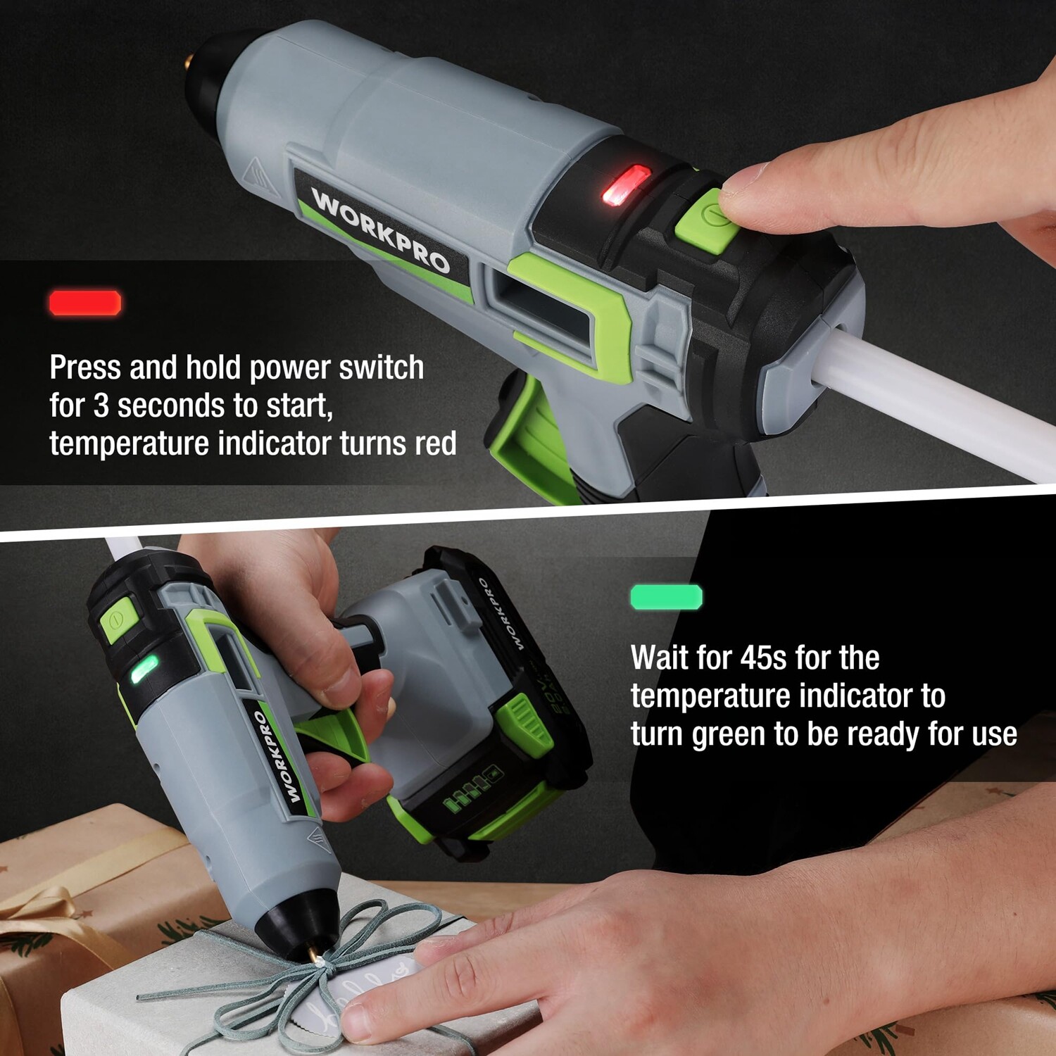 WORKPRO Cordless Hot Glue Gun Kit 20V Rechargeable Melt Glue Gun 12PC Glue Stick