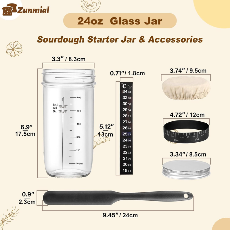 Sourdough Starter Jar 24oz/680ml, Glass Sourdough Starter Kit with Date Feeding