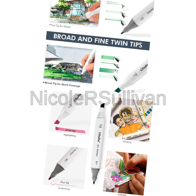 Ohuhu 60 Colors Dual Tips Permanent Marker Pens Art Markers Highlighters with...