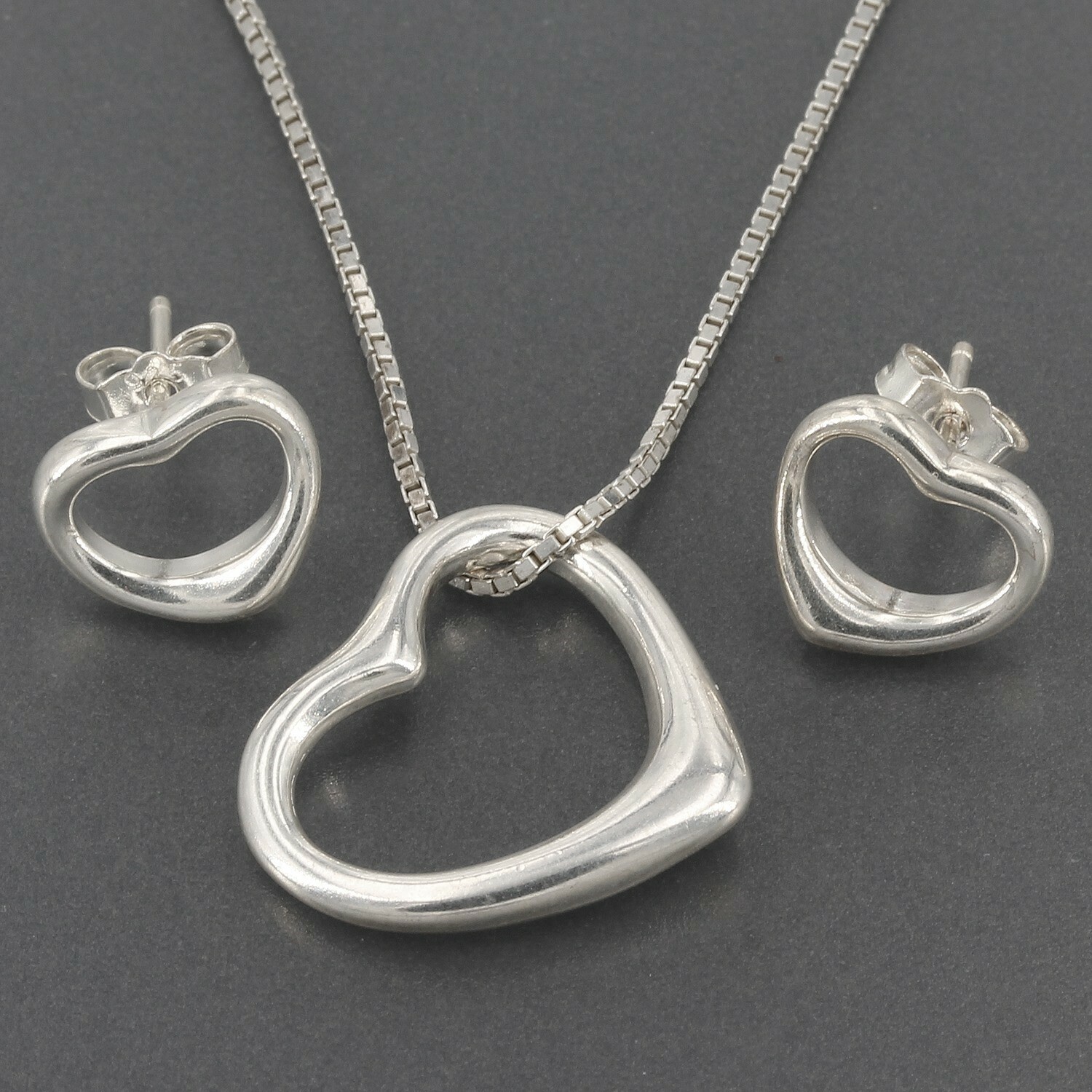 Sterling Silver Floating Heart Pendant Necklace & Earrings Set