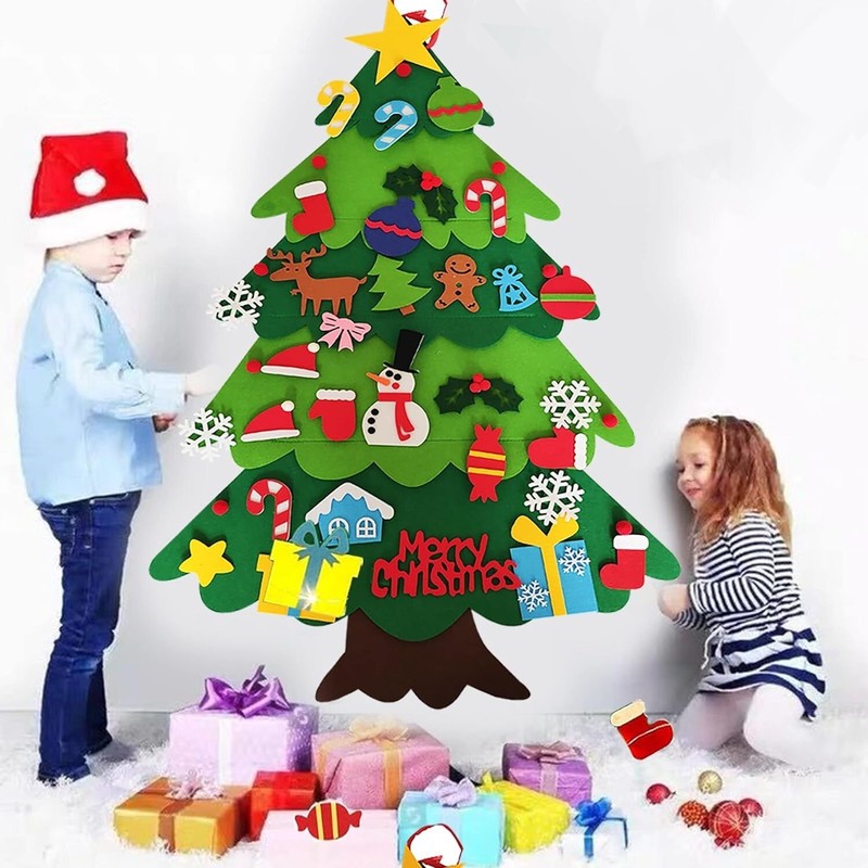 DIY Felt Christmas Tree Set Detachable Ornaments Kids Wall Decor
