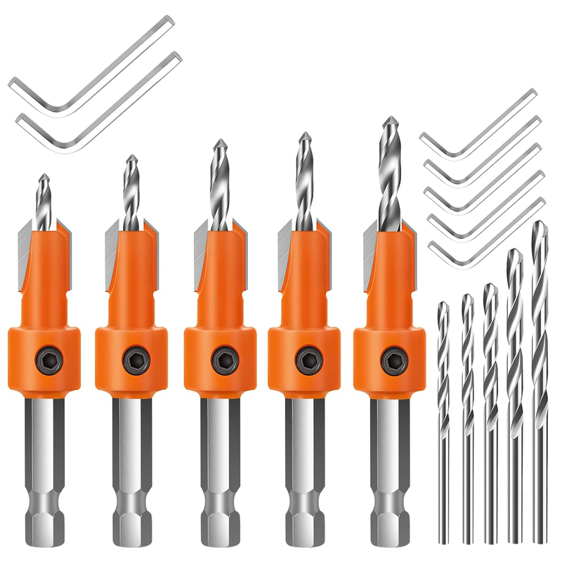 Countersink Drill Bit Set,5Pcs Counter Sink Drill Bit for Wood,1/4" Hex Shank Ta