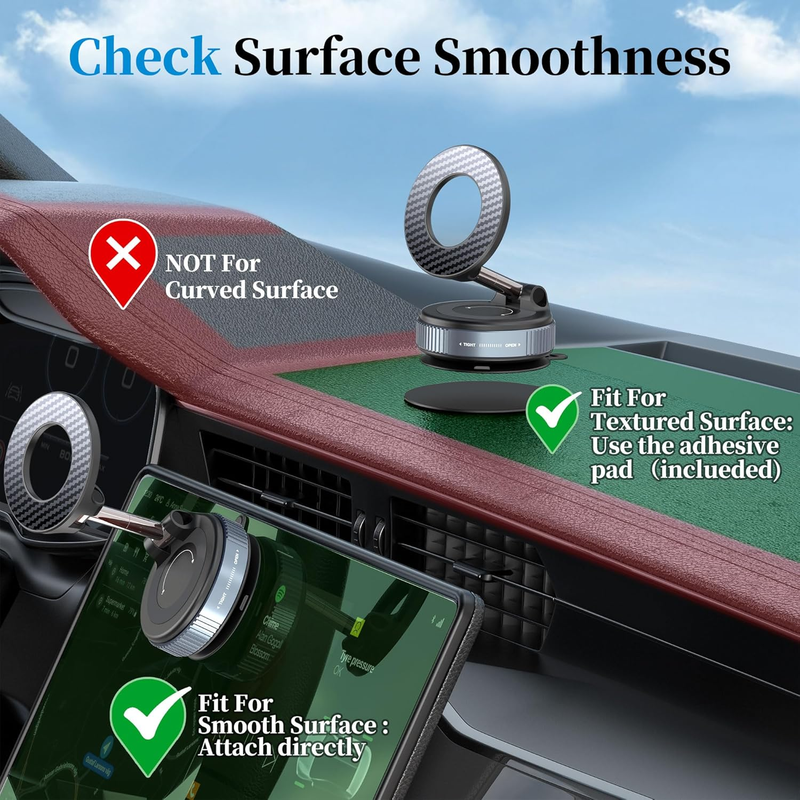 Vacuum Magnetic Car Phone Holder - Suction Cup Phone Mount 360° Rotatable Foldab
