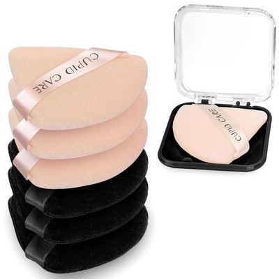 6 Pcs Triangle Powder Puff with 2 Travel Cases, Setting Black+Nude 