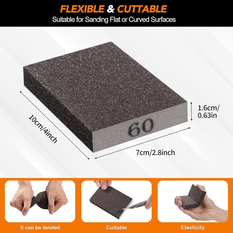 10 Pack Sanding Block, Sanding Sponges of 60/80/120/180/220 Grit Washable and Re