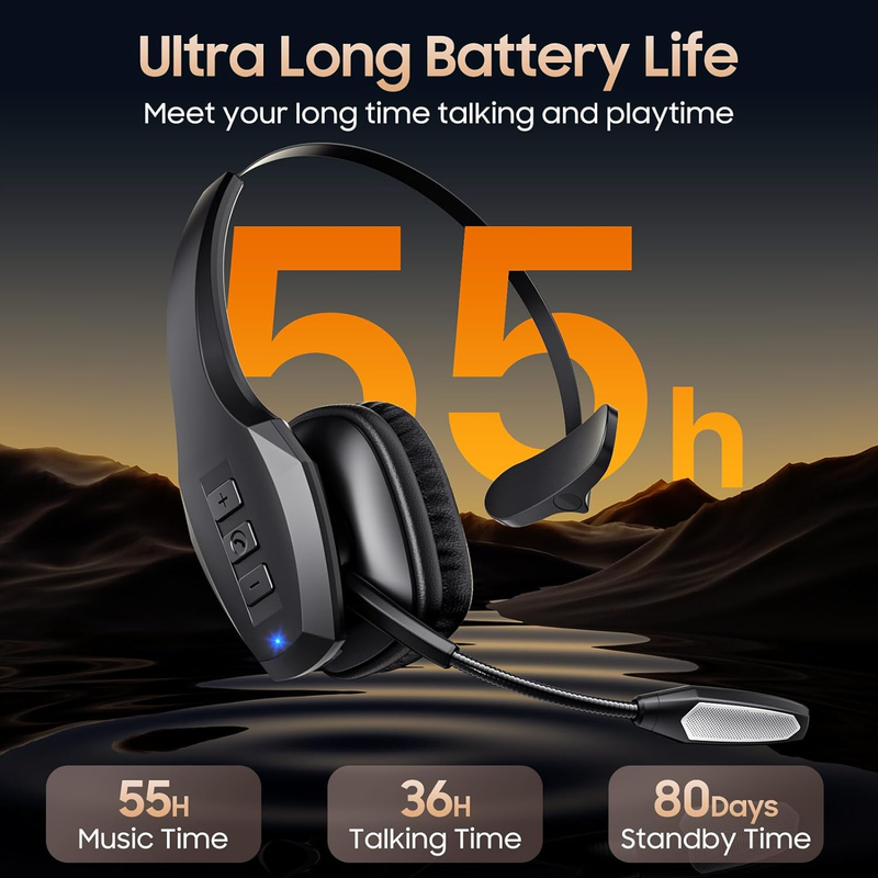 Bluetooth Headset with Microphone, Trucker Headset Bluetooth Wireless Noise Canc