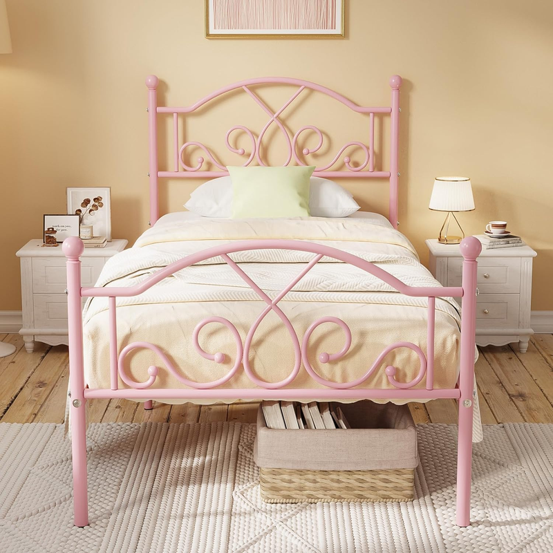S, Modern Twin Size Metal Bed Frames For Kids Girls, No Box-spring