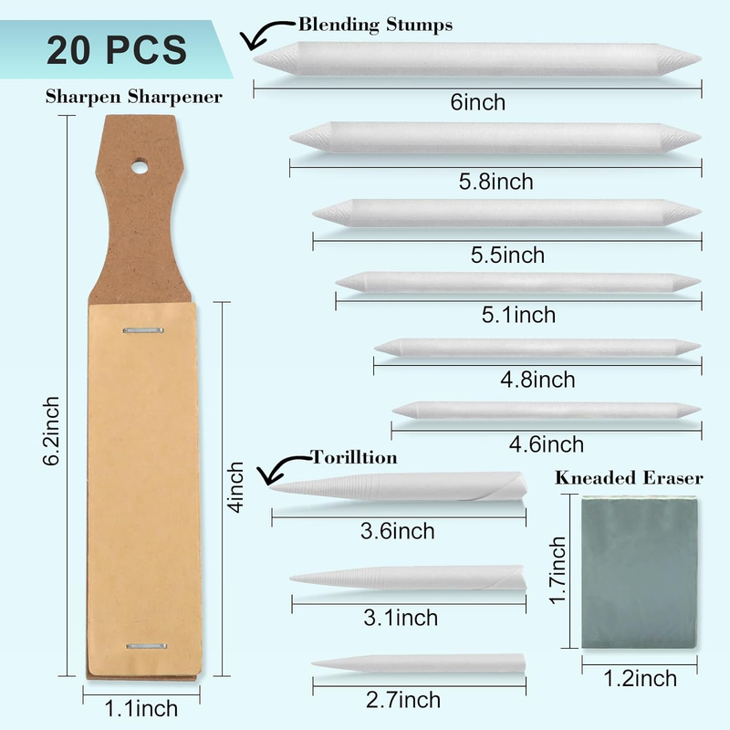 20 Pc Blending Stumps & Tortillions for Drawing, Art Blenders for Shading & Sket