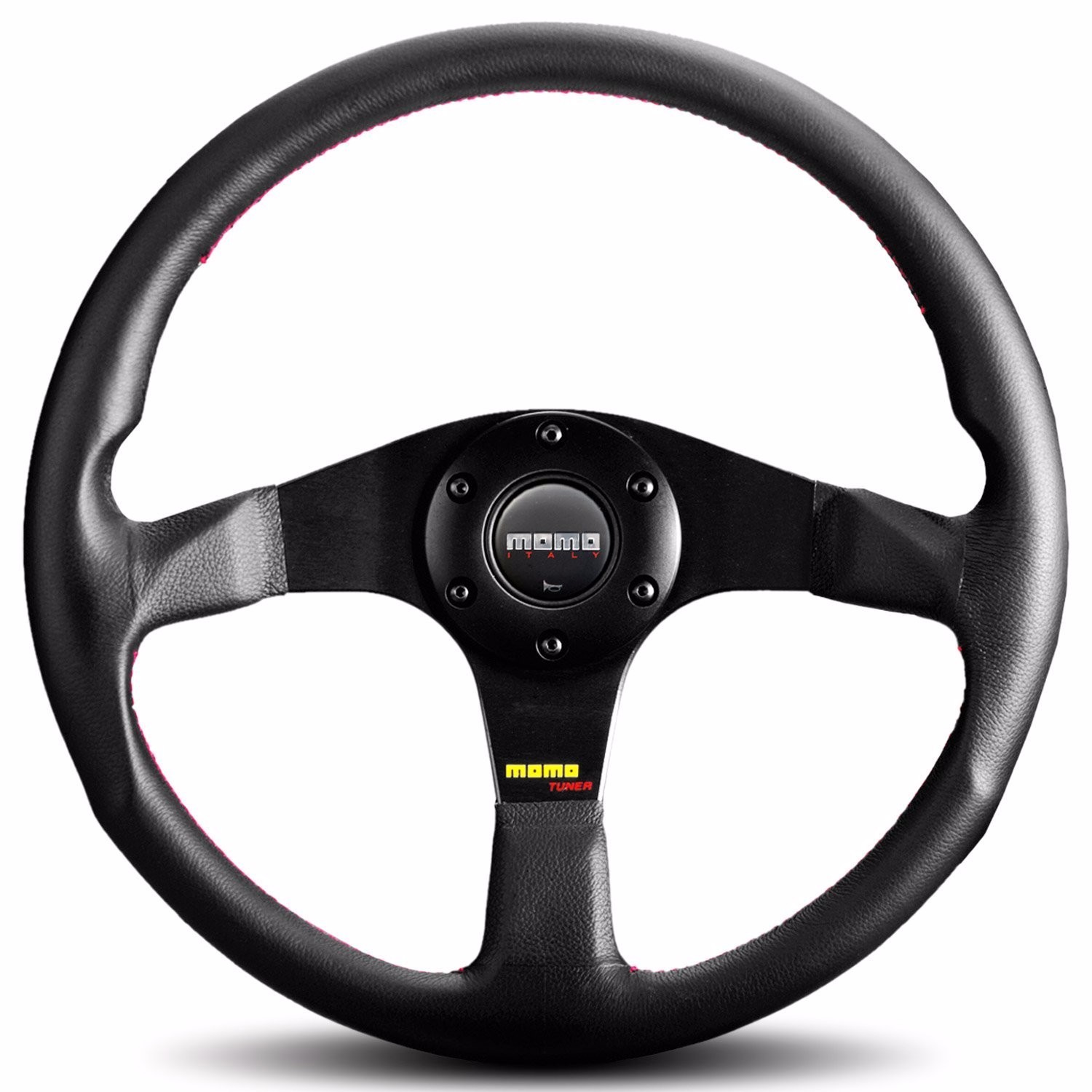 パーツ MOMO TUNER BLACK 320mm MOMO Tuner Black 320 Steering Wheel Leather Red Stitching